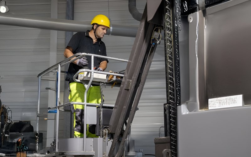 BIOGEST technician during  service and maintenance operations for biogas plants