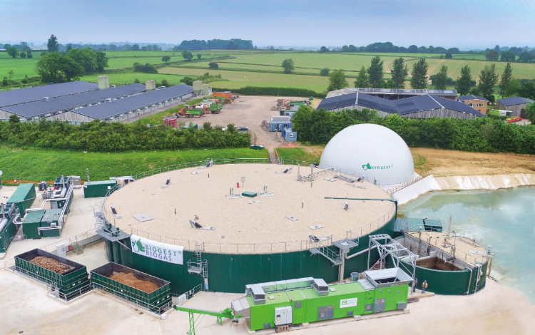 Turnkey biogas plant constructed by BIOGEST showcasing full-service project delivery in rural area